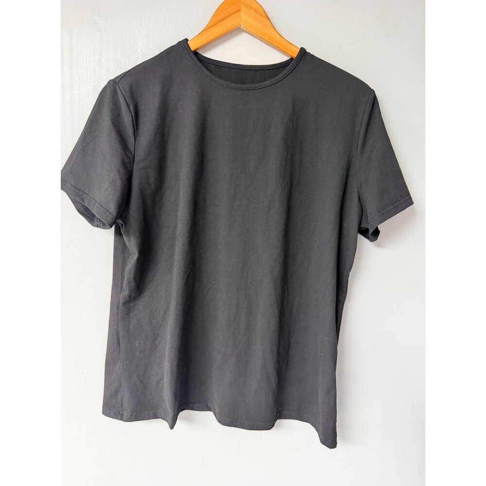 Women's XL Black Polyester Crew Neck T-Shirt Short Sleeve Basic Casual Top